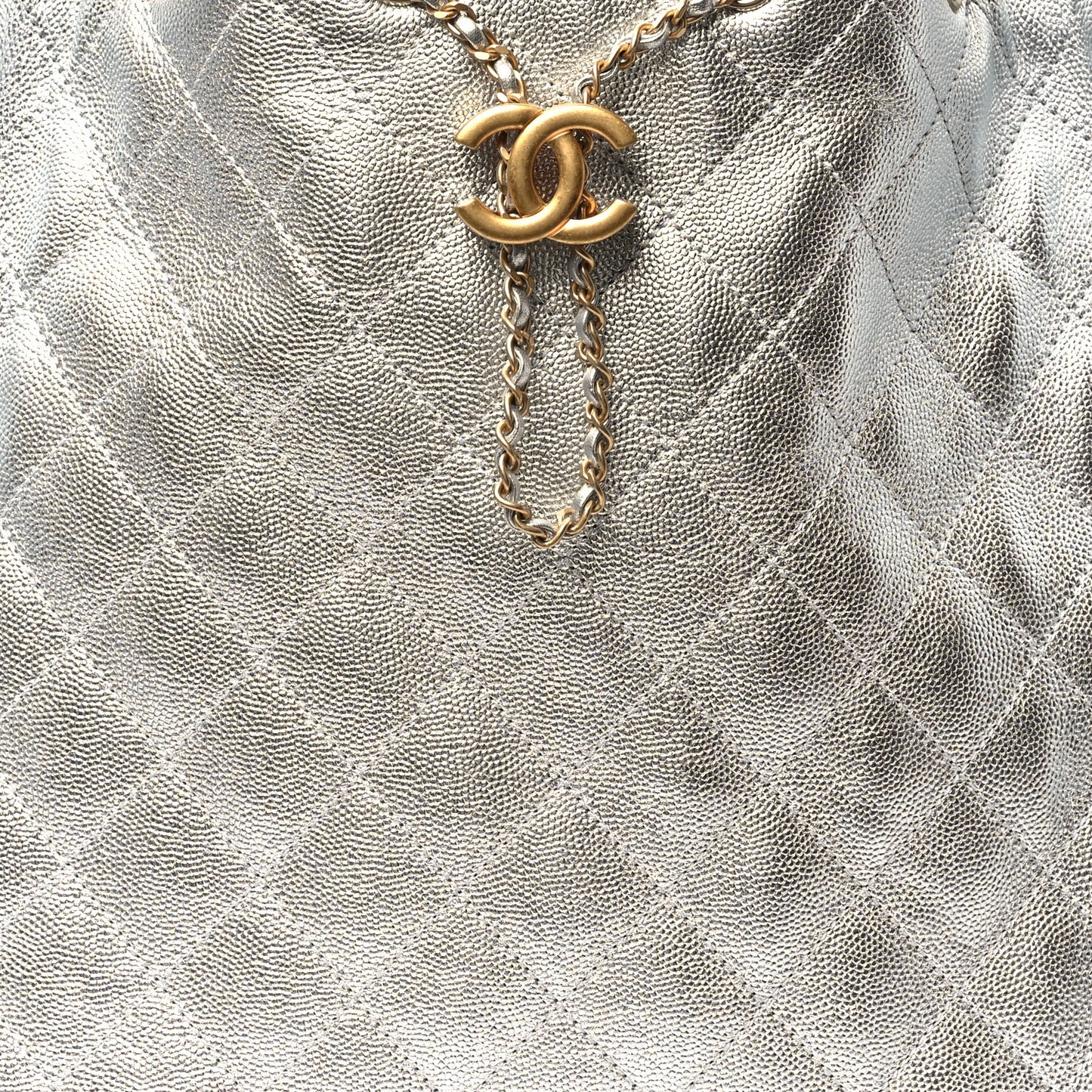 Metallic Caviar Quilted Medium Chanel 25 Handbag Silver