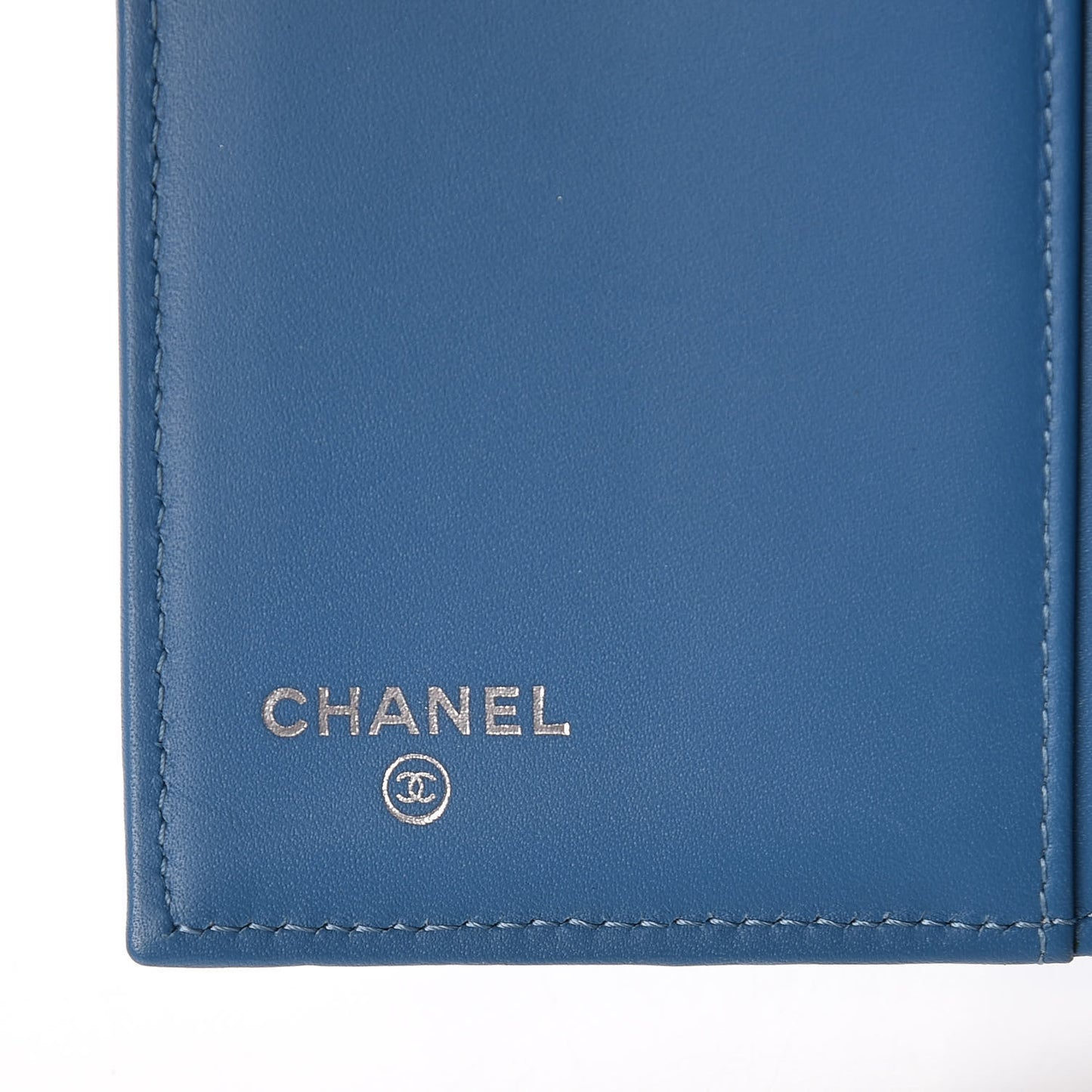 Iridescent Caviar Quilted Large Flap Wallet Blue