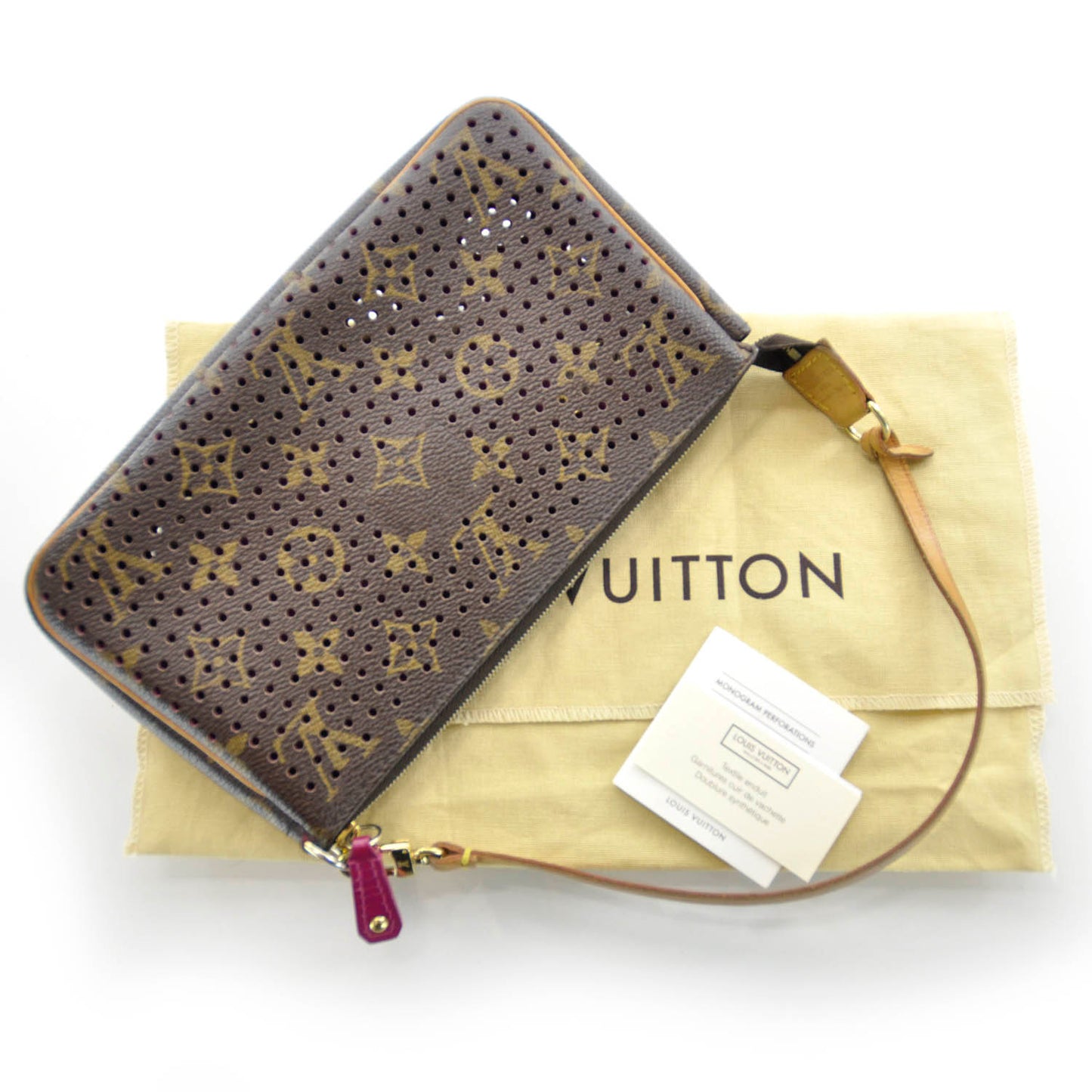 Monogram Perforated Pochette Accessories Bag Fuchsia