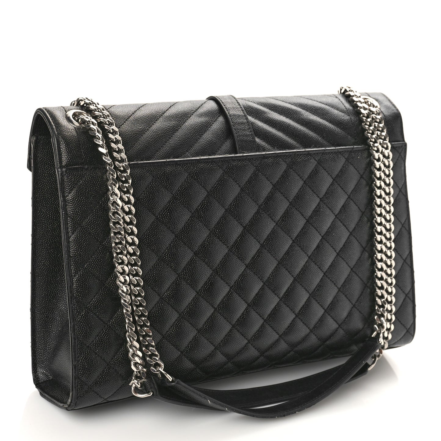 Grain De Poudre Textured Mixed Matelasse Large Triquilt Monogram Satchel Black