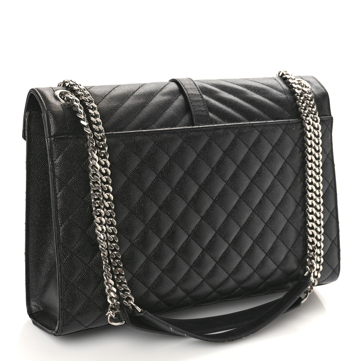 Saint Laurent Grain De Poudre Textured Mixed Matelasse Large Triquilt Monogram Satchel Black 3 of 19