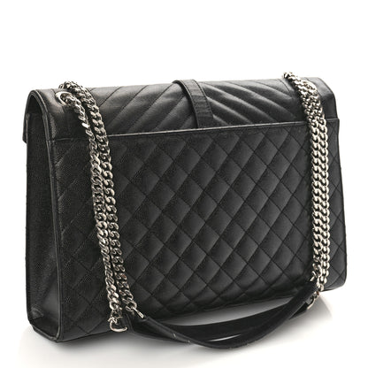 Saint Laurent Grain De Poudre Textured Mixed Matelasse Large Triquilt Monogram Satchel Black 3 of 19