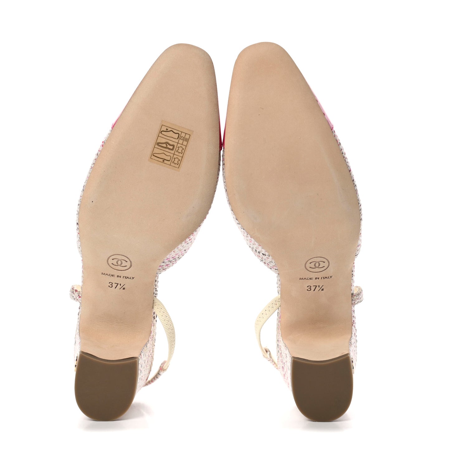 Tweed Patent Cap Toe CC Slingback Pumps 37.5 Pink White