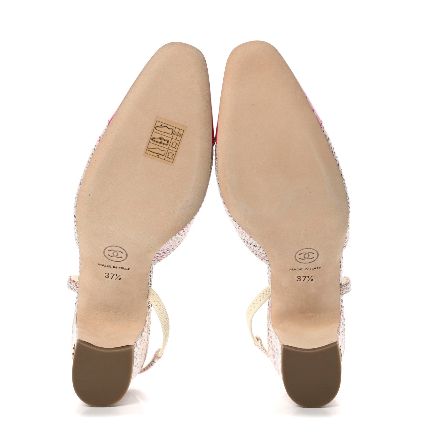 Chanel Tweed Patent Cap Toe CC Slingback Pumps 37.5 Pink White 5 of 10