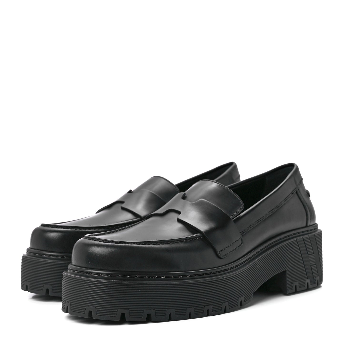 Glazed Calfskin Womens Hitch Loafers 37.5 Black