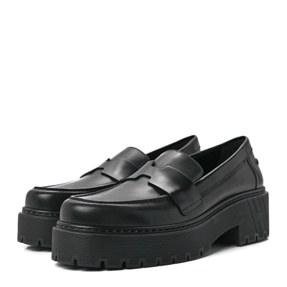 Hermes Glazed Calfskin Womens Hitch Loafers 37.5 Black 3 of 9