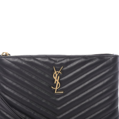 Saint Laurent Calfskin Matelasse Chevron Monogram A5 Wristlet Black 8 of 8