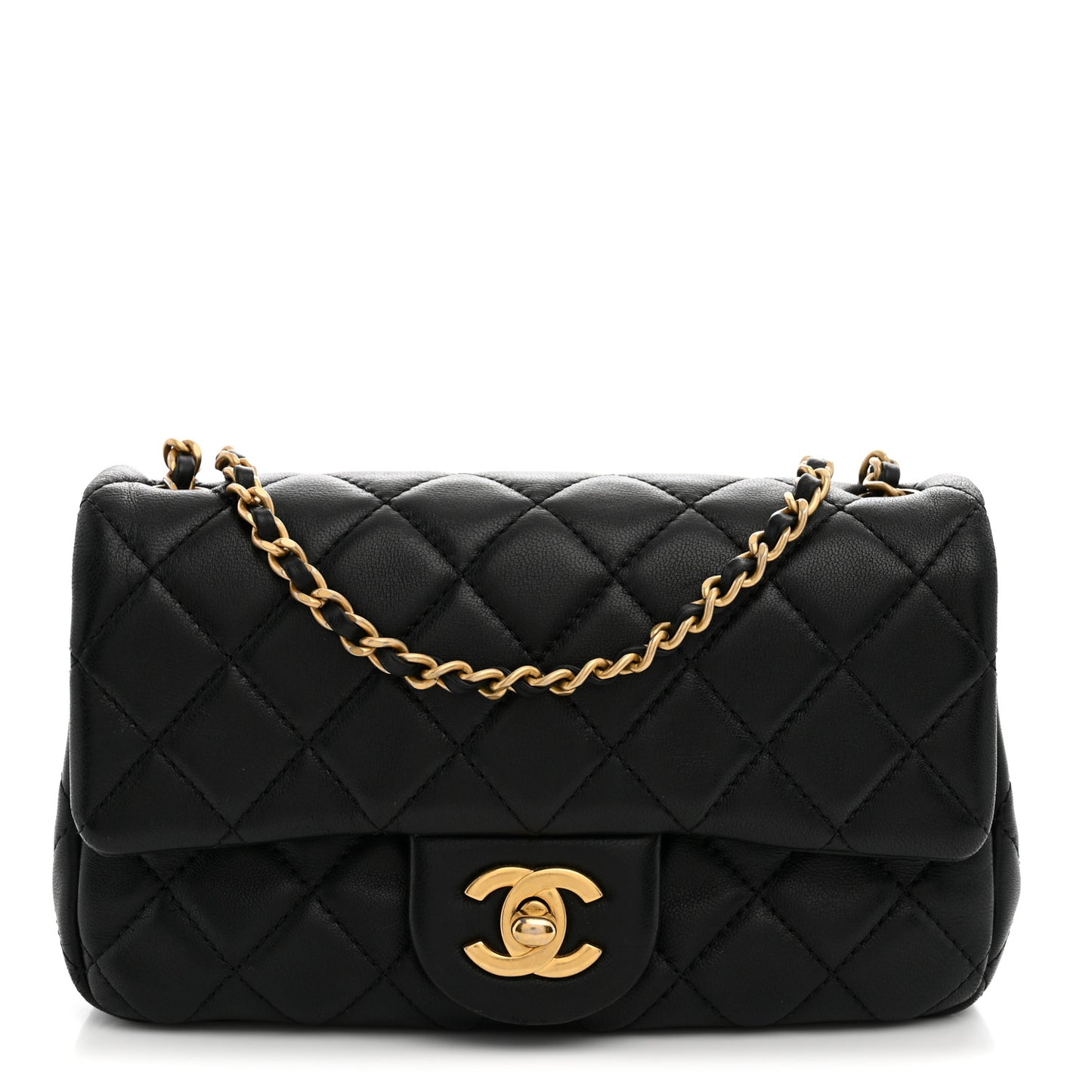 Lambskin Quilted Mini Rectangular Pearl Crush Flap Black