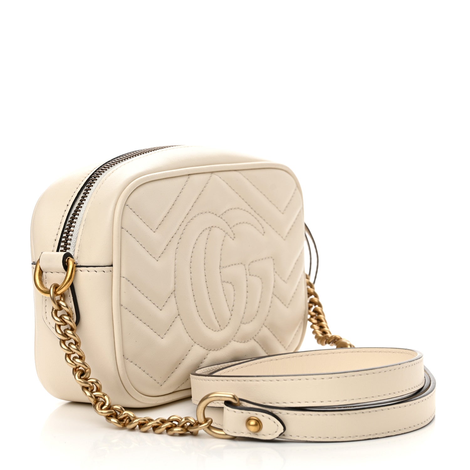 Gucci Calfskin Matelasse Mini GG Marmont Chain Shoulder Bag White 3 of 11