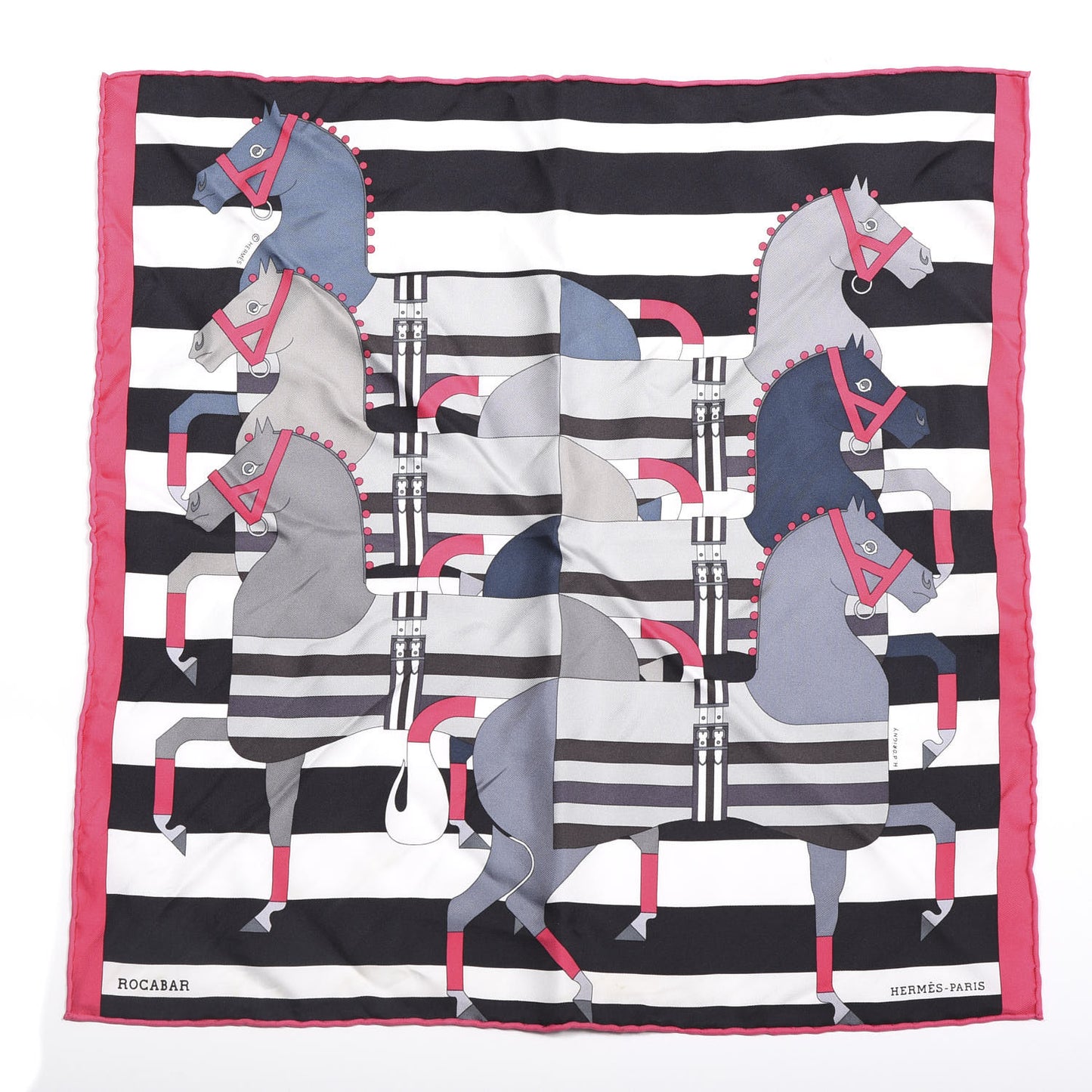 Silk Gavroche Rocabar Pocket Square Scarf Rose Vif Gris Black