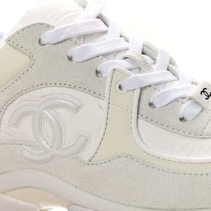 Chanel Suede Calfskin Fabric CC Sneakers 39 White 10 of 11
