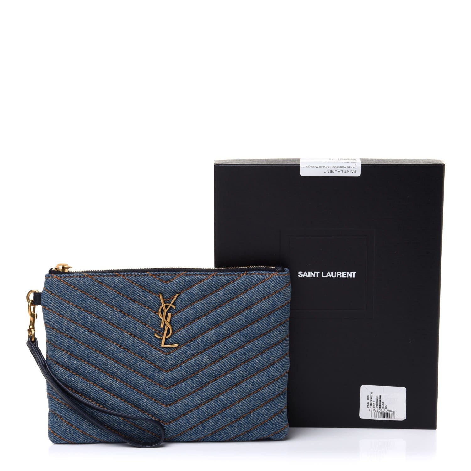 Saint Laurent Denim Matelasse Chevron Monogram A5 Wristlet Blue 11 of 11