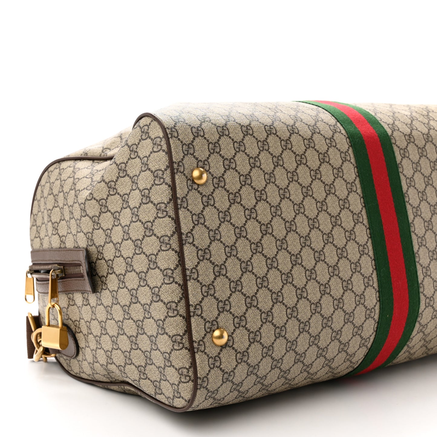 GG Supreme Monogram Textured Dollar Calfskin Web Large Savoy Duffle Bag Beige Ebony New Acero