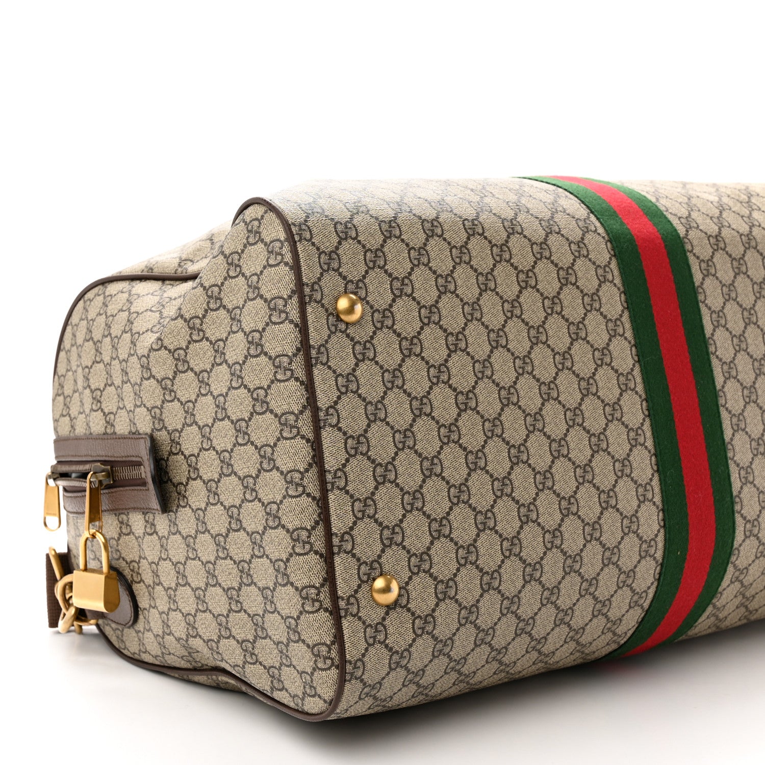 Gucci GG Supreme Monogram Textured Dollar Calfskin Web Large Savoy Duffle Bag Beige Ebony New Acero 8 of 14