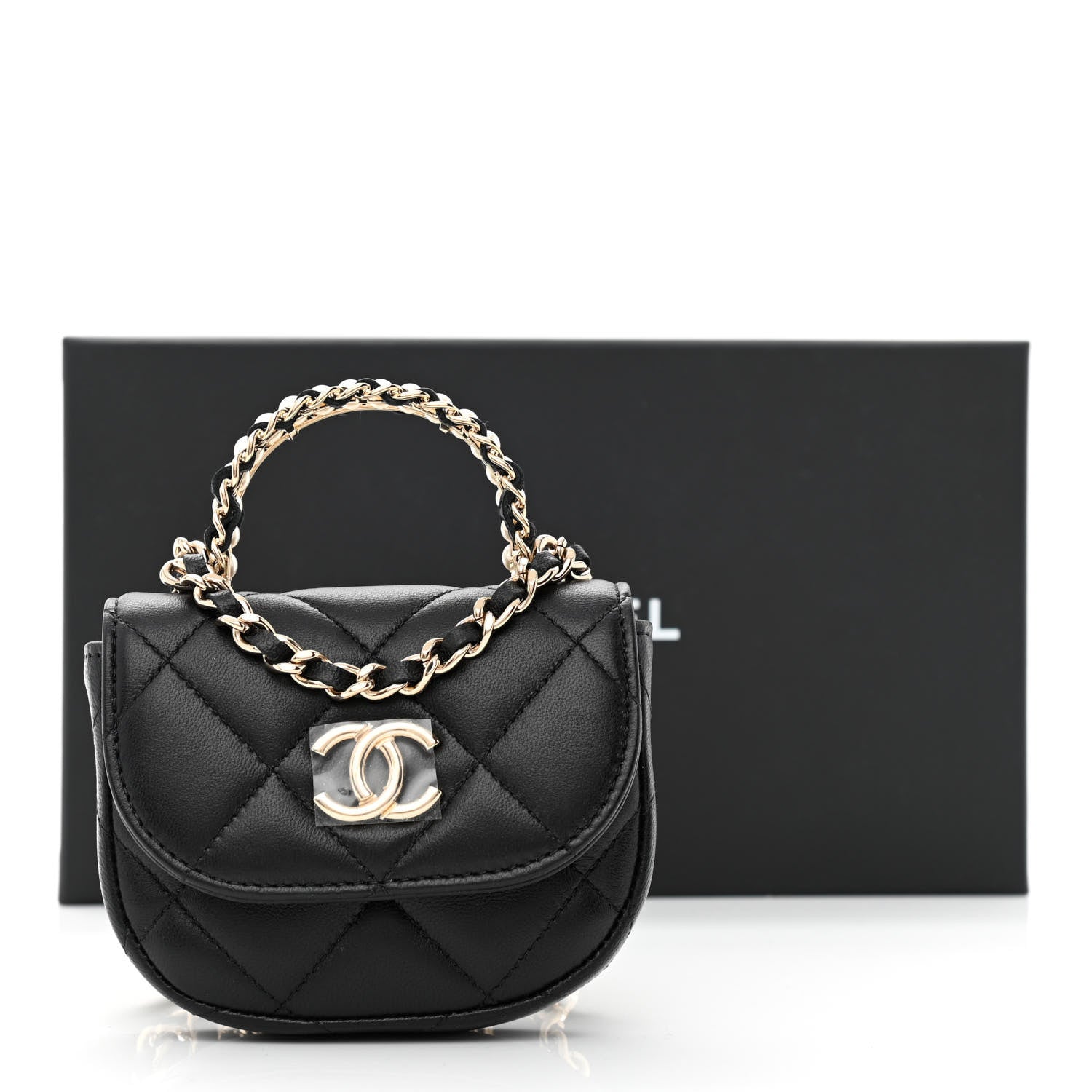 Chanel Lambskin Quilted Pearl Top Handle Clutch With Chain Black 13 of 13
