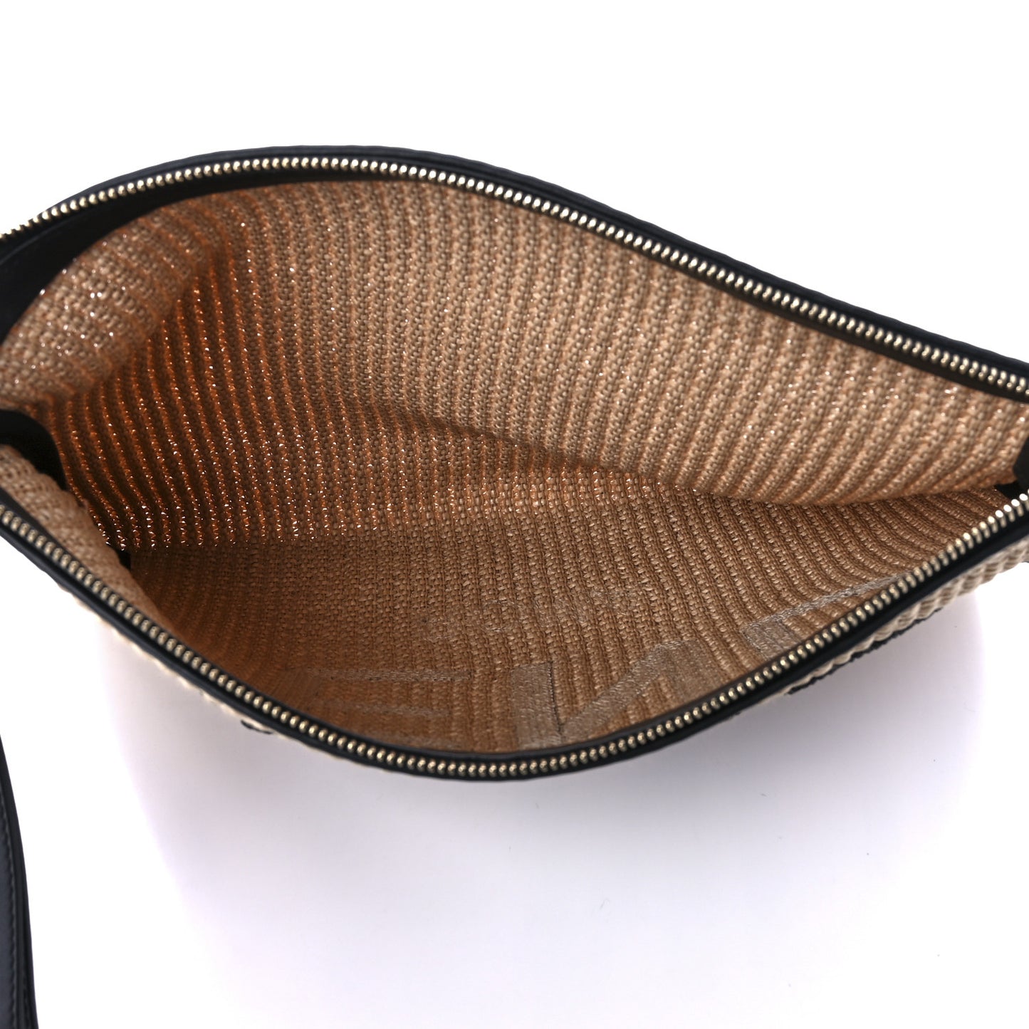 Straw Vitello King Logo Woven Large Flat Pouch Paglia Black