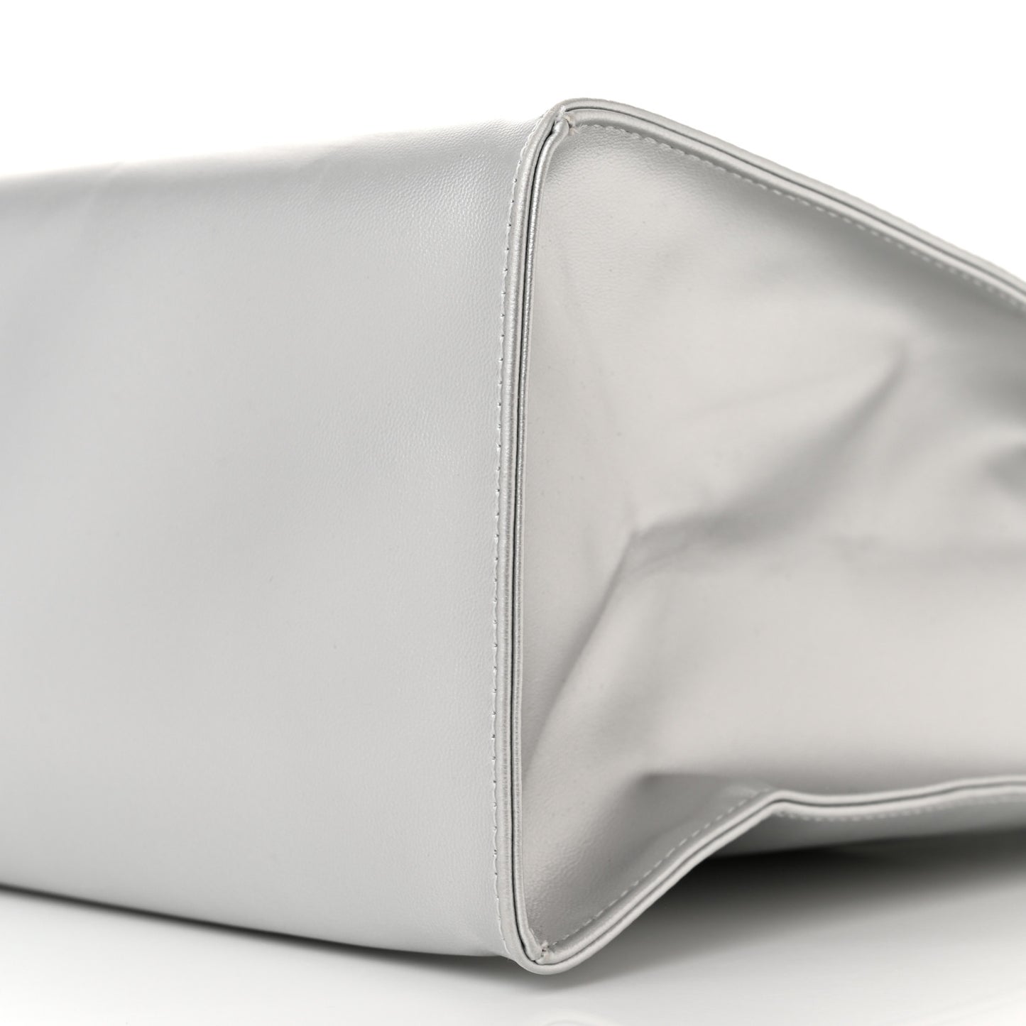 Metallic Vegan Leather Medium Shopping Bag Silver