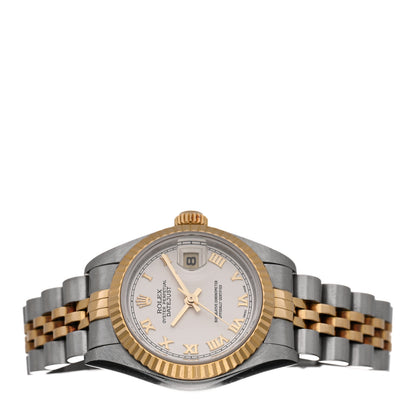 Rolex Stainless Steel 18K Yellow Gold 26mm Oyster Perpetual Datejust Watch White Pyramid Roman 79173 2 of 5