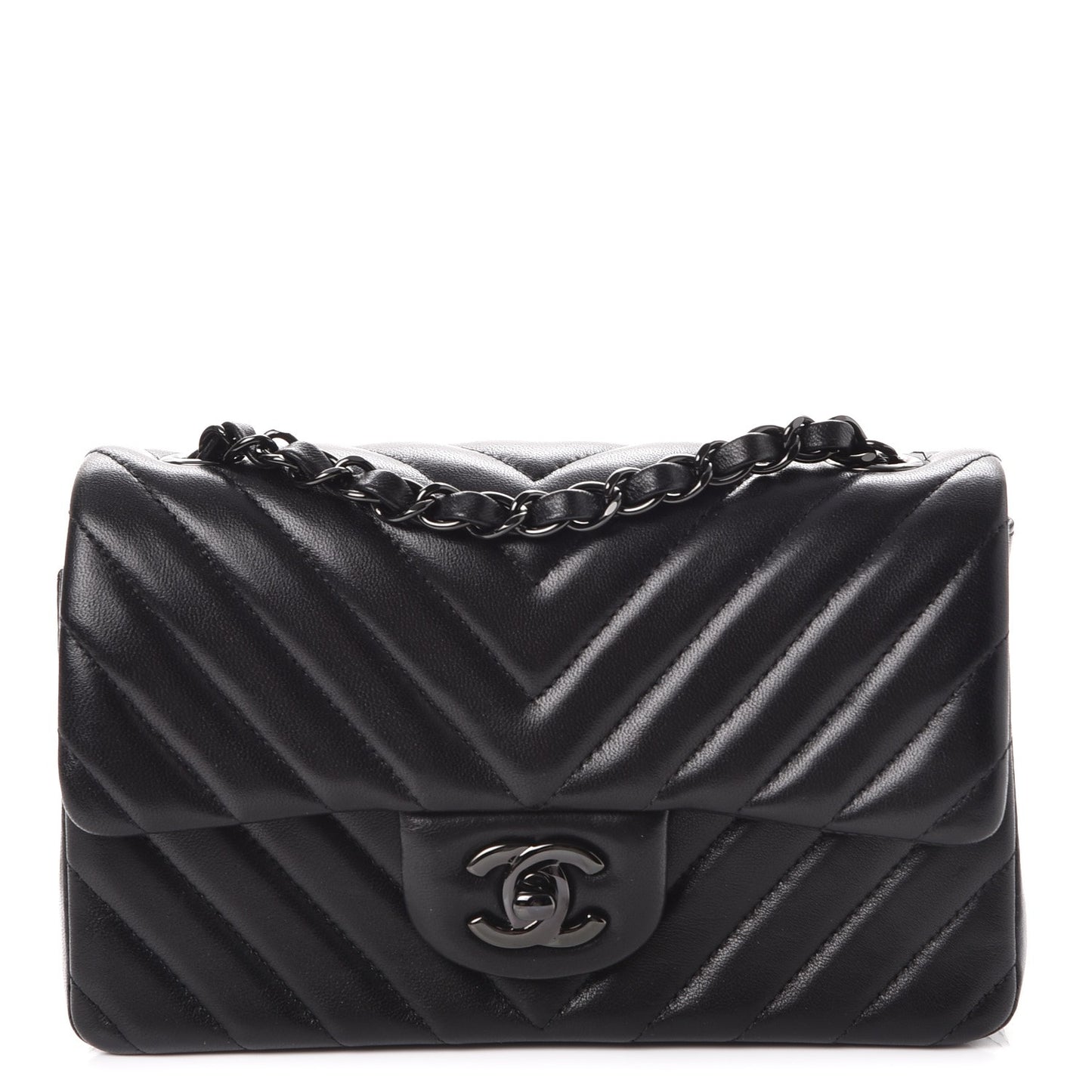 Lambskin Chevron Quilted Mini Rectangular Flap So Black
