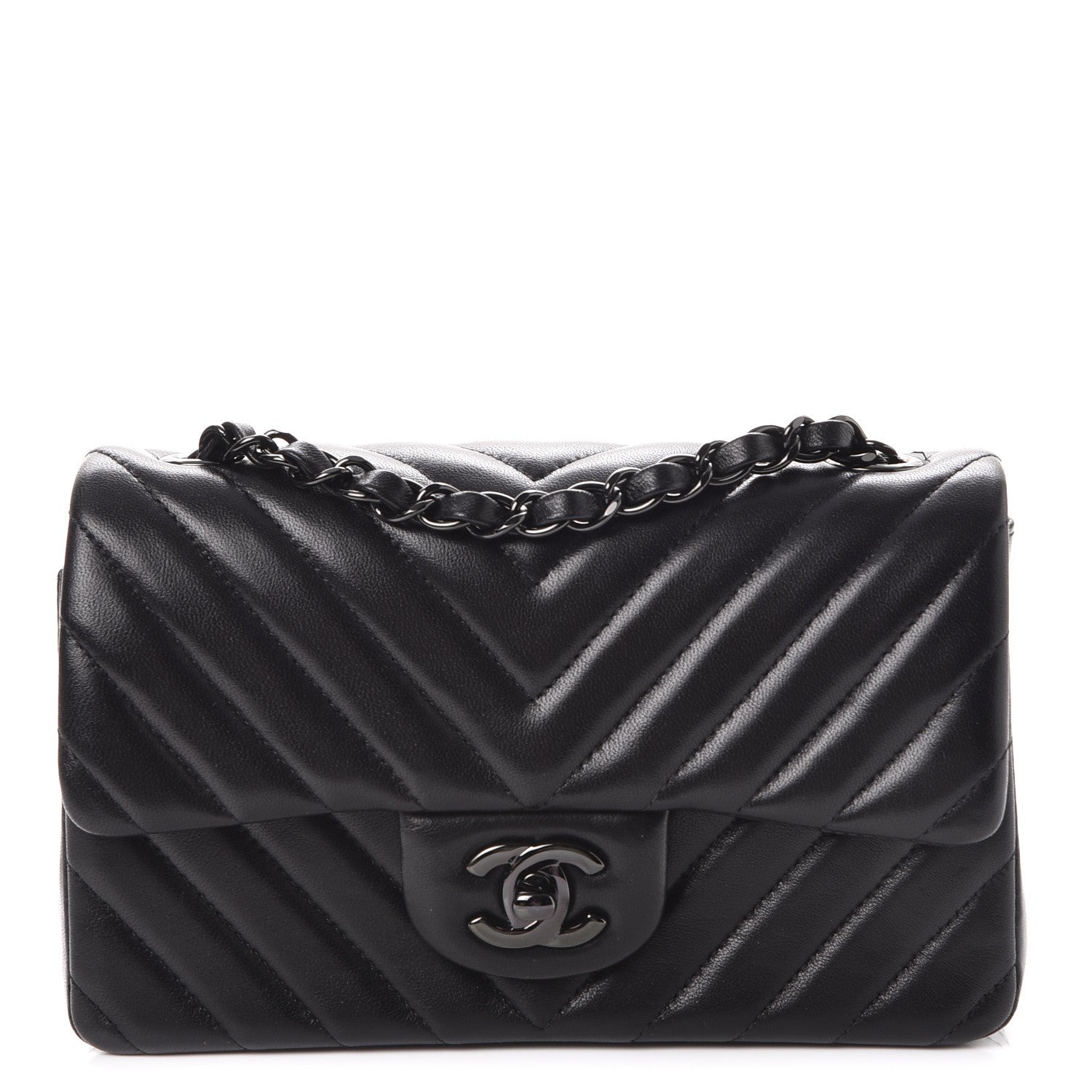 Chanel Lambskin Chevron Quilted Mini Rectangular Flap So Black 1 of 8