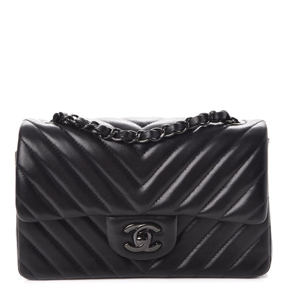 Chanel Lambskin Chevron Quilted Mini Rectangular Flap So Black 1 of 8