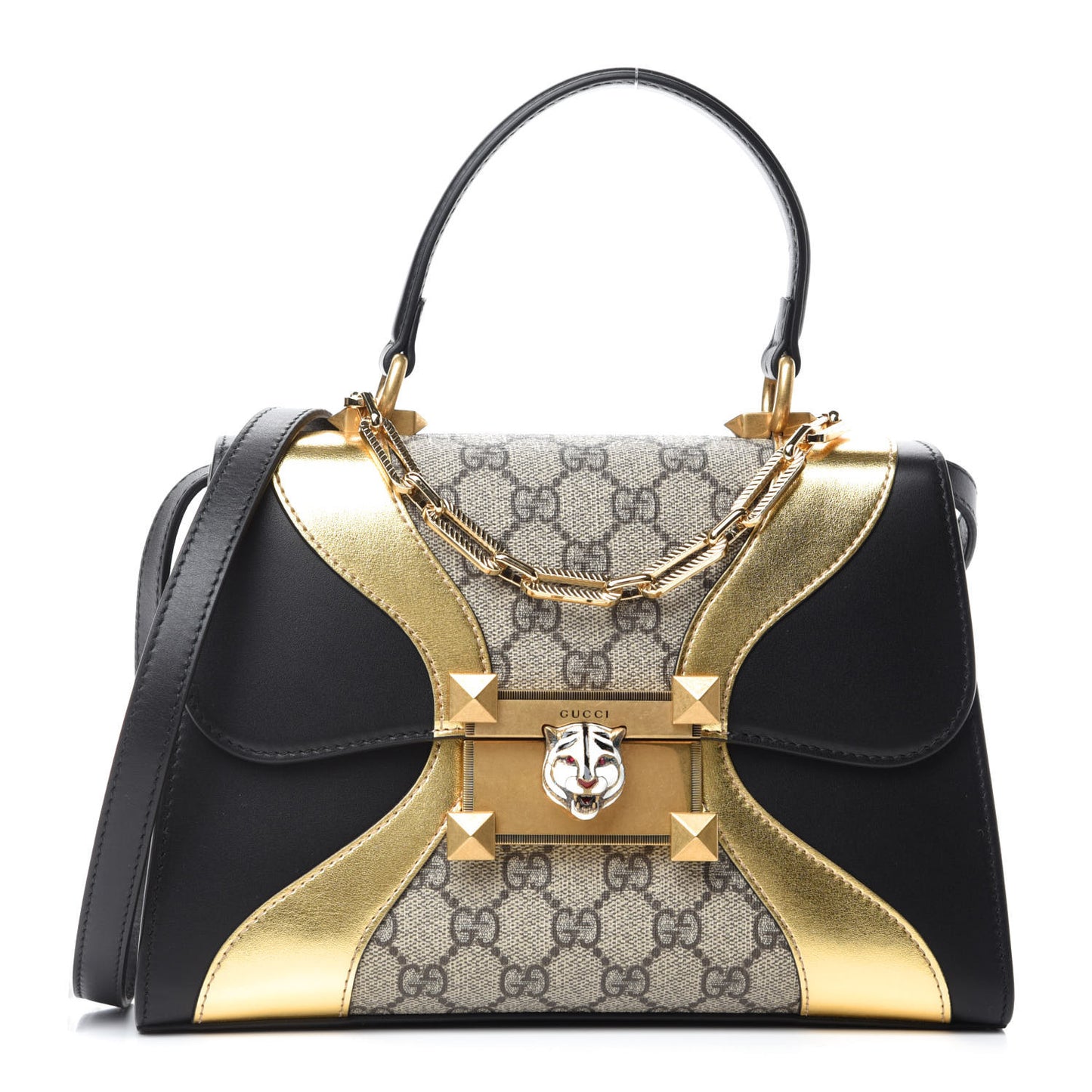 GG Supreme Monogram Small Osiride Top Handle Bag Black Gold