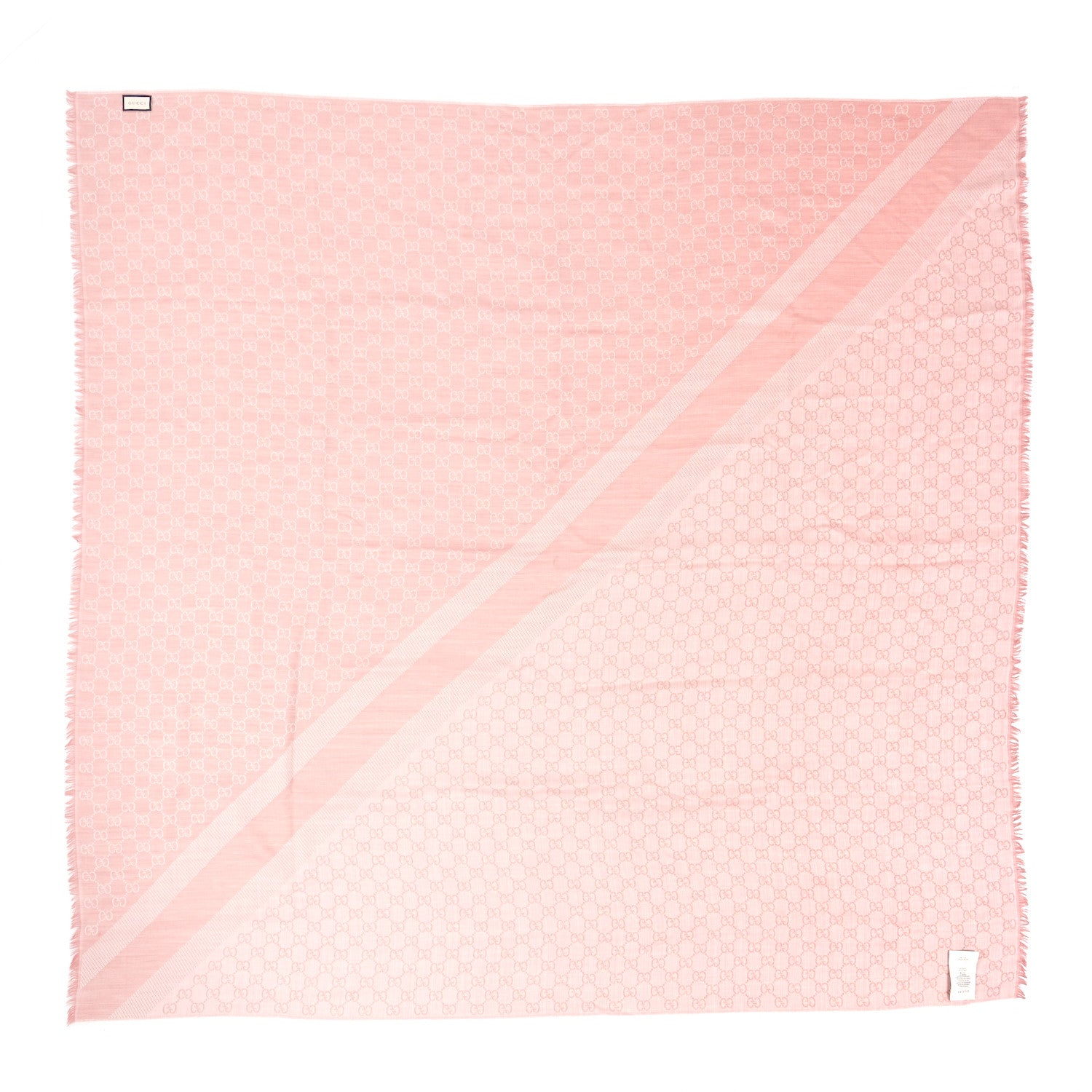 Gucci Wool Silk Monogram GGWeb Fringe Shawl Old Rose Pink 2 of 4