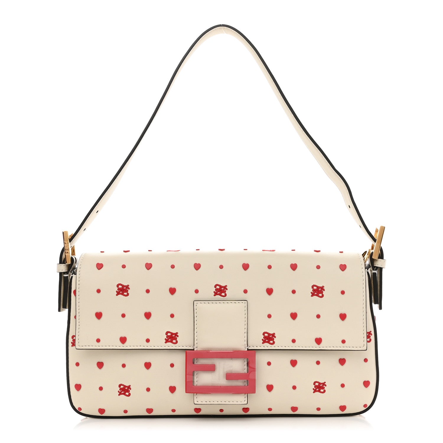 Fendi Vitello Burro Chinese Valentines Day Karligraphy Embroidered Baguette 1997 Pana Rosso Cardinale 1 of 8