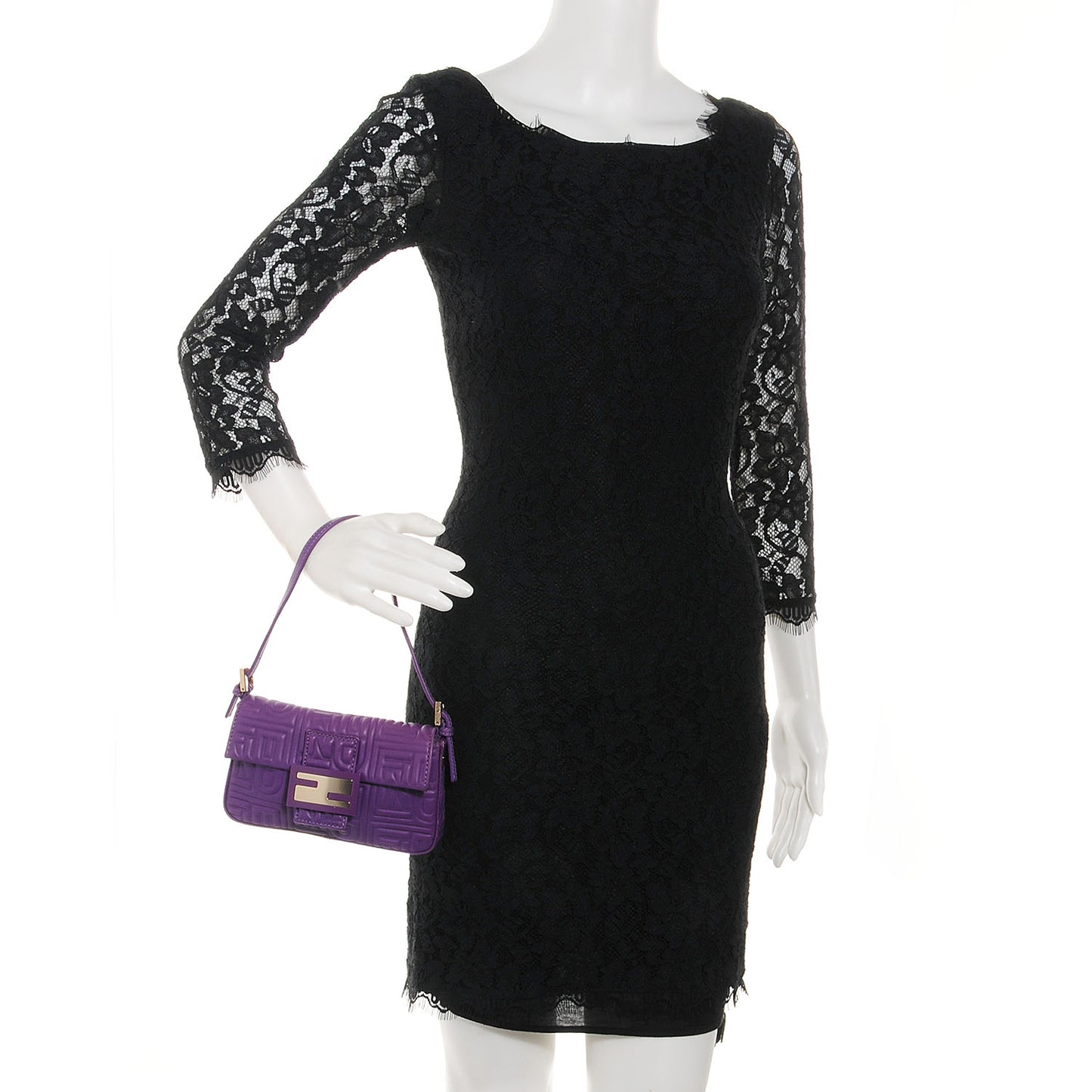 Nappa Logo Embossed Mini Baguette Purple