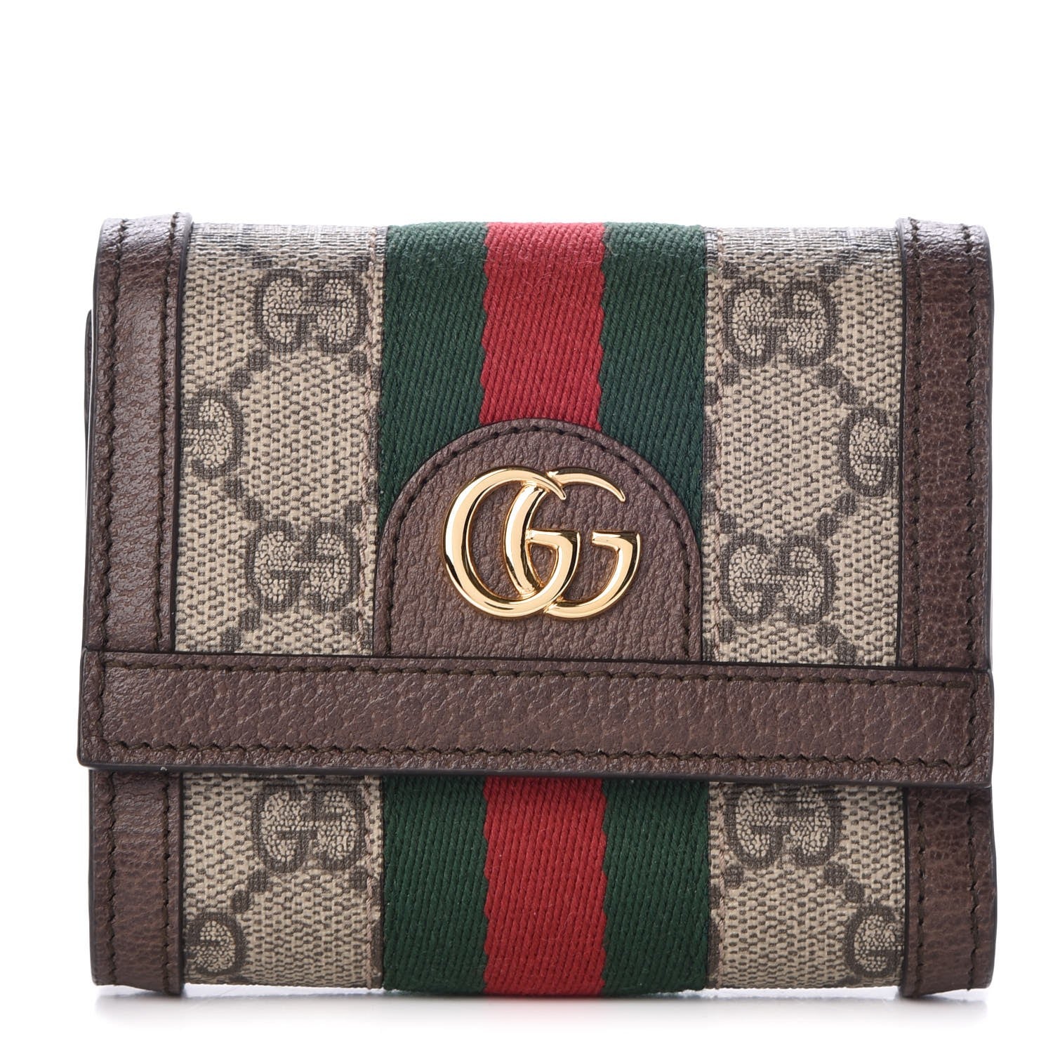 Gucci GG Supreme Monogram Web Ophidia French Flap Wallet Beige New Acero 1 of 7