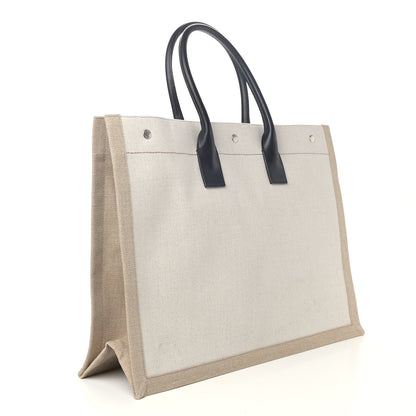 Saint Laurent Linen Calfskin Rive Gauche Tote Optic White 2 of 5