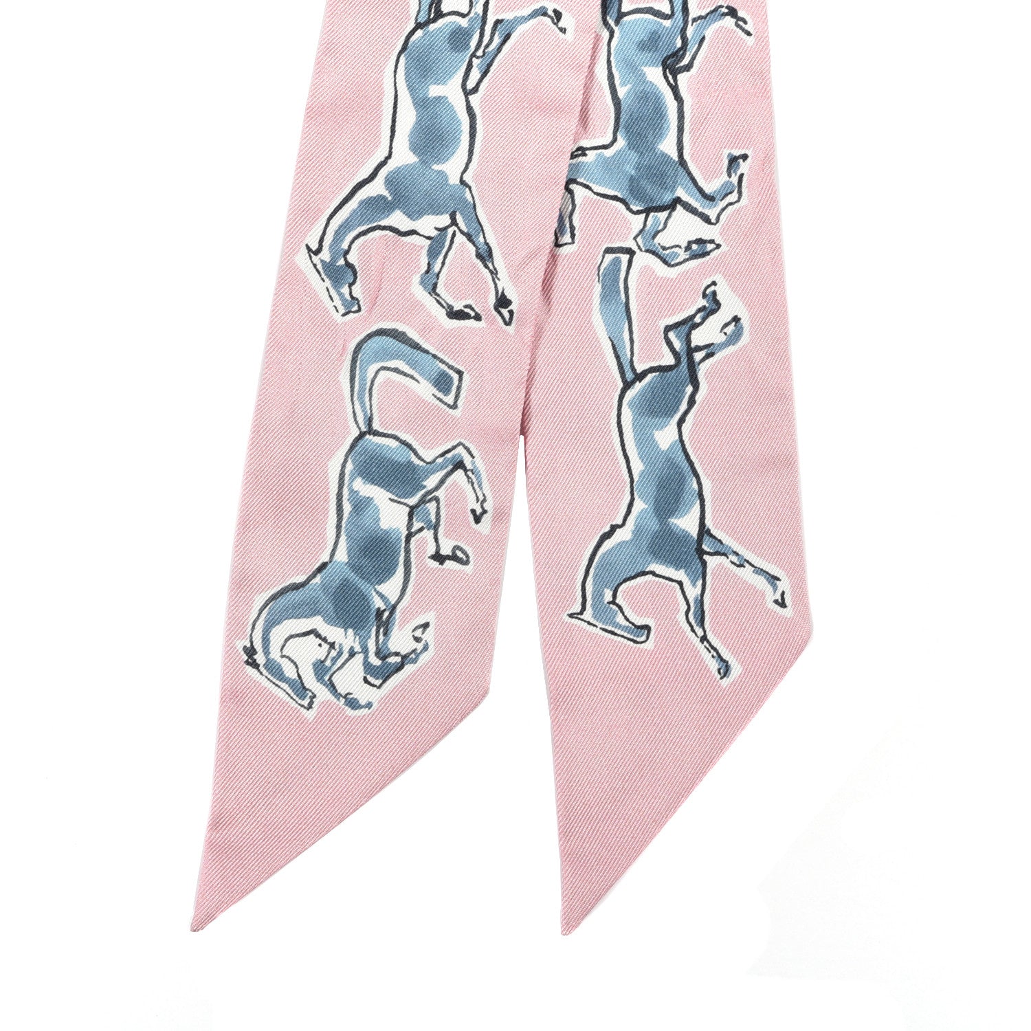 Hermes Silk Chevaux En Liberte Twilly Vieux Rose Bleu 2 of 6