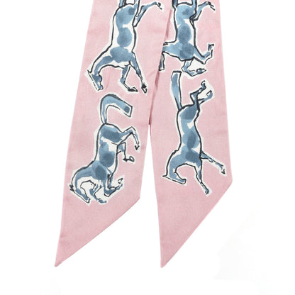 Hermes Silk Chevaux En Liberte Twilly Vieux Rose Bleu 2 of 6