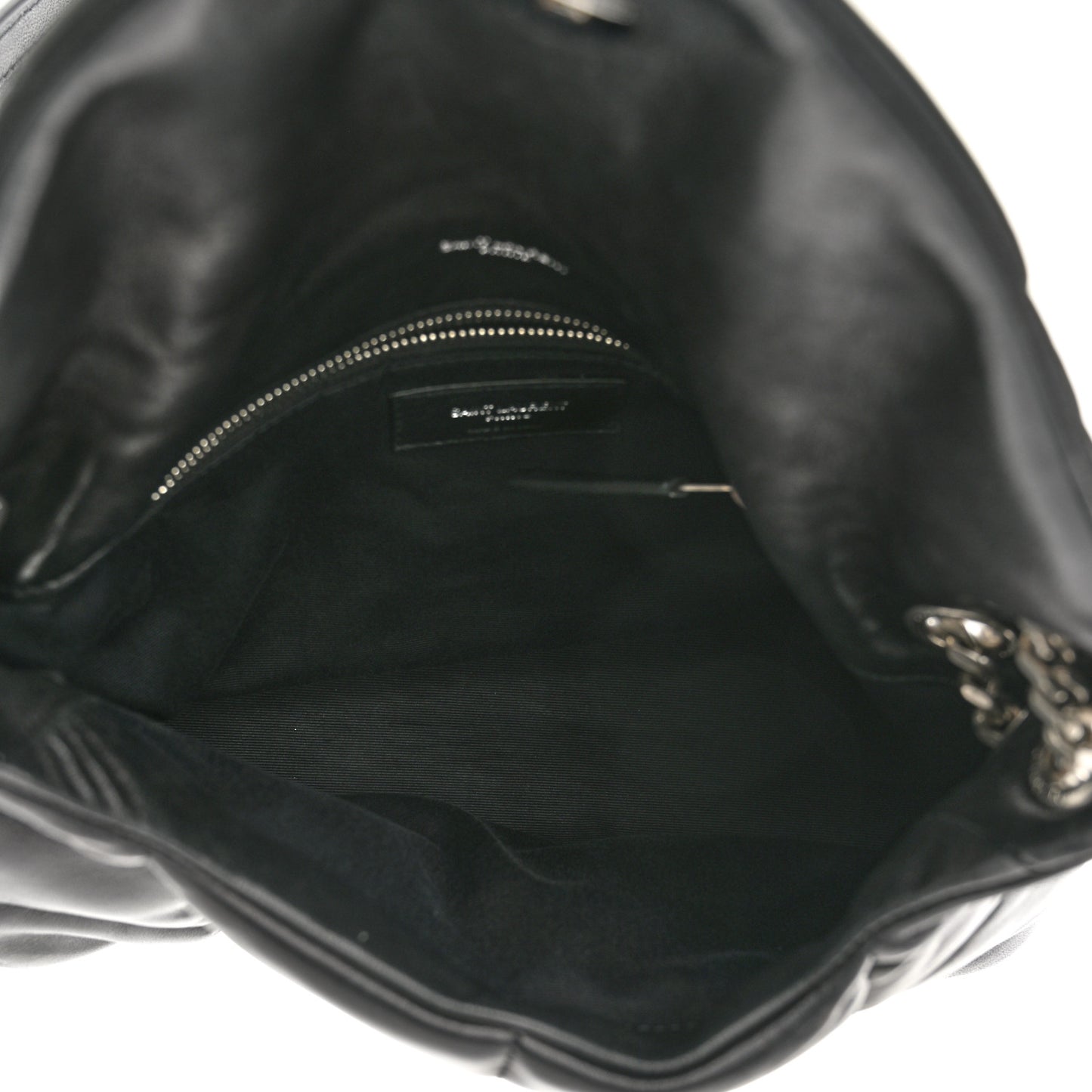 Lambskin Quilted Small Loulou Puffer Monogram Chain Satchel Black