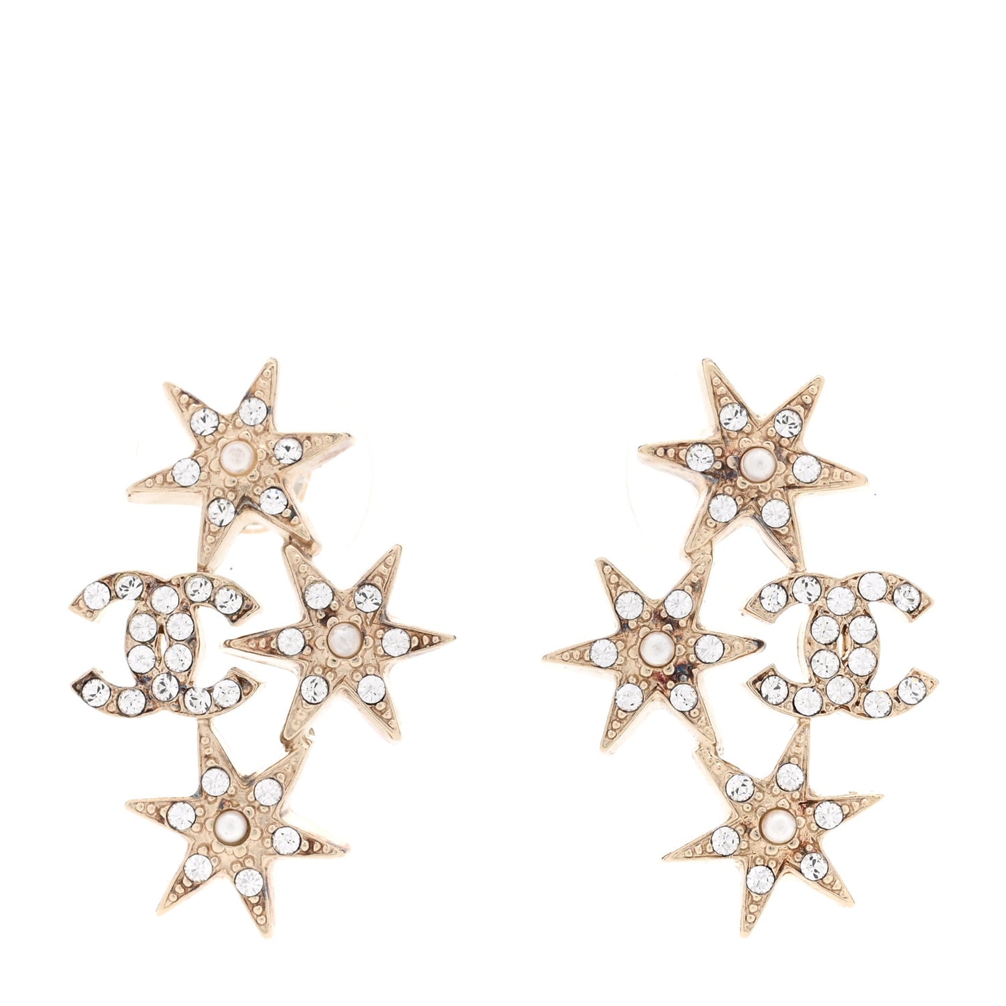Crystal Pearl CC Star Earrings Gold
