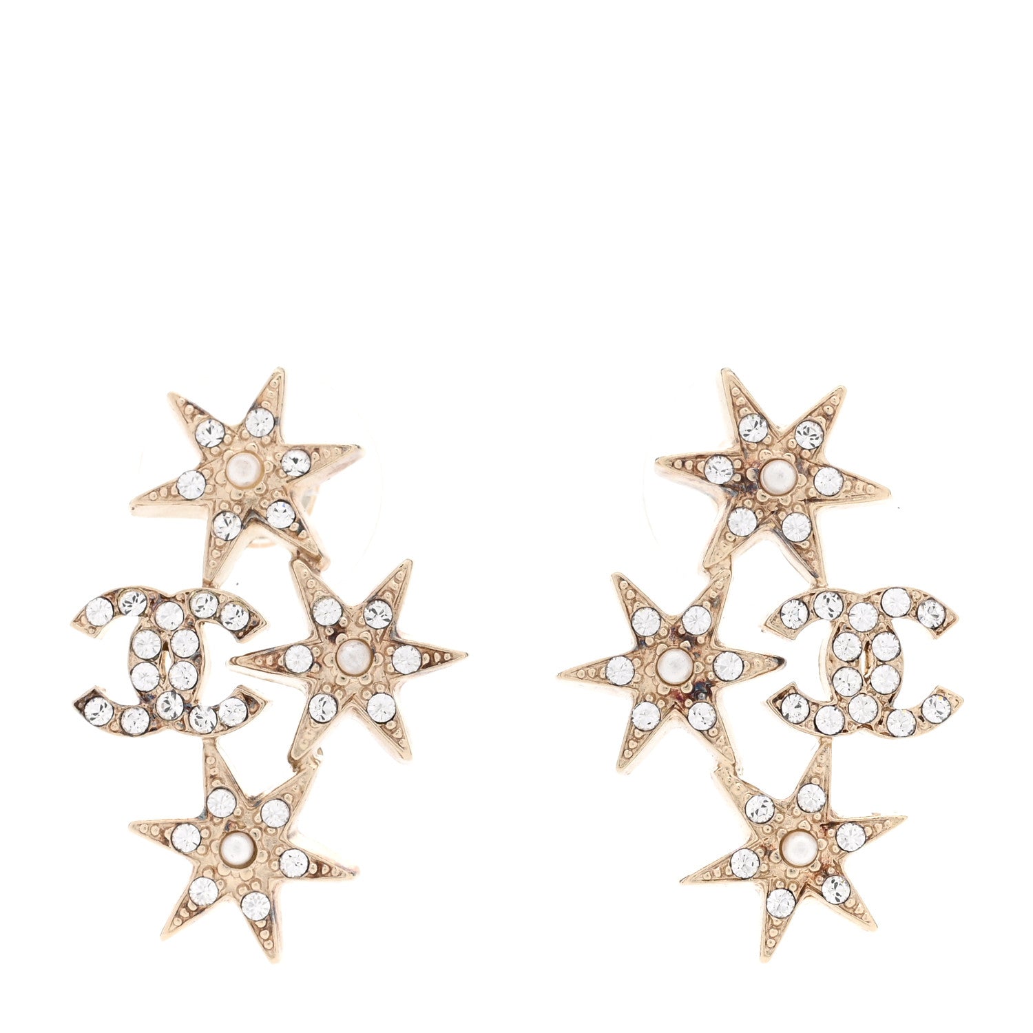 Chanel Crystal Pearl CC Star Earrings Gold 1 of 4