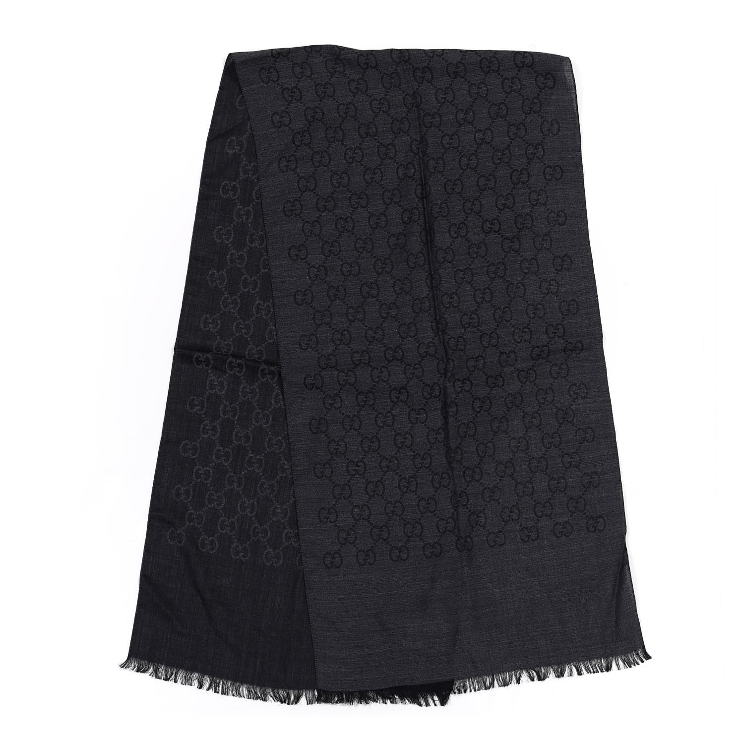 Gucci Wool Silk GG Monogram GGNat Scarf Anthracite 2 of 4
