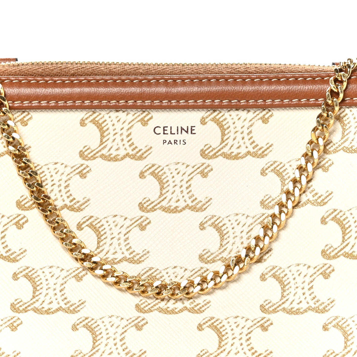 Lambskin Triomphe Canvas Clutch With Chain White Tan