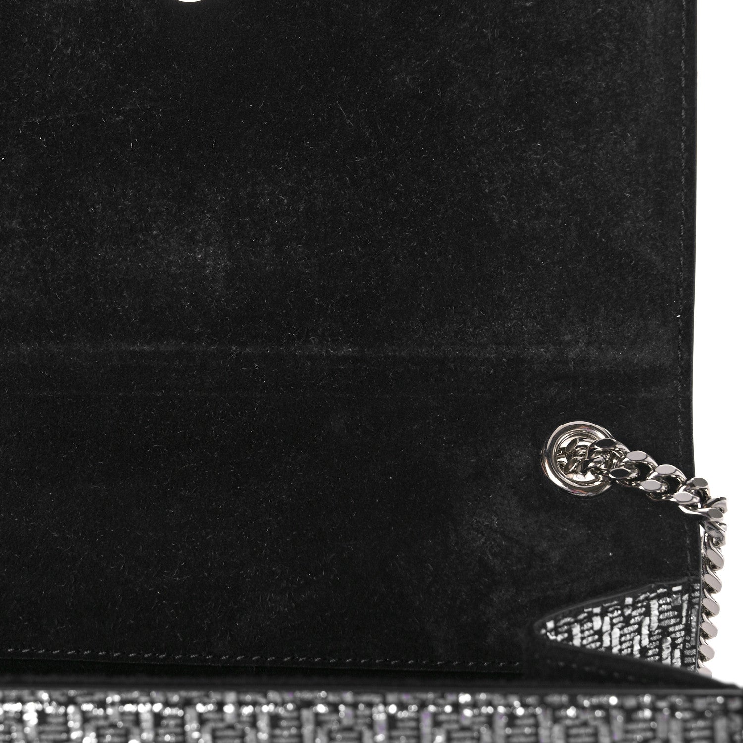 Saint Laurent Metallic Calfskin Chevron Small Monogram Kate Satchel Black Argento 7 of 9