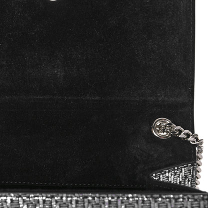 Saint Laurent Metallic Calfskin Chevron Small Monogram Kate Satchel Black Argento 7 of 9