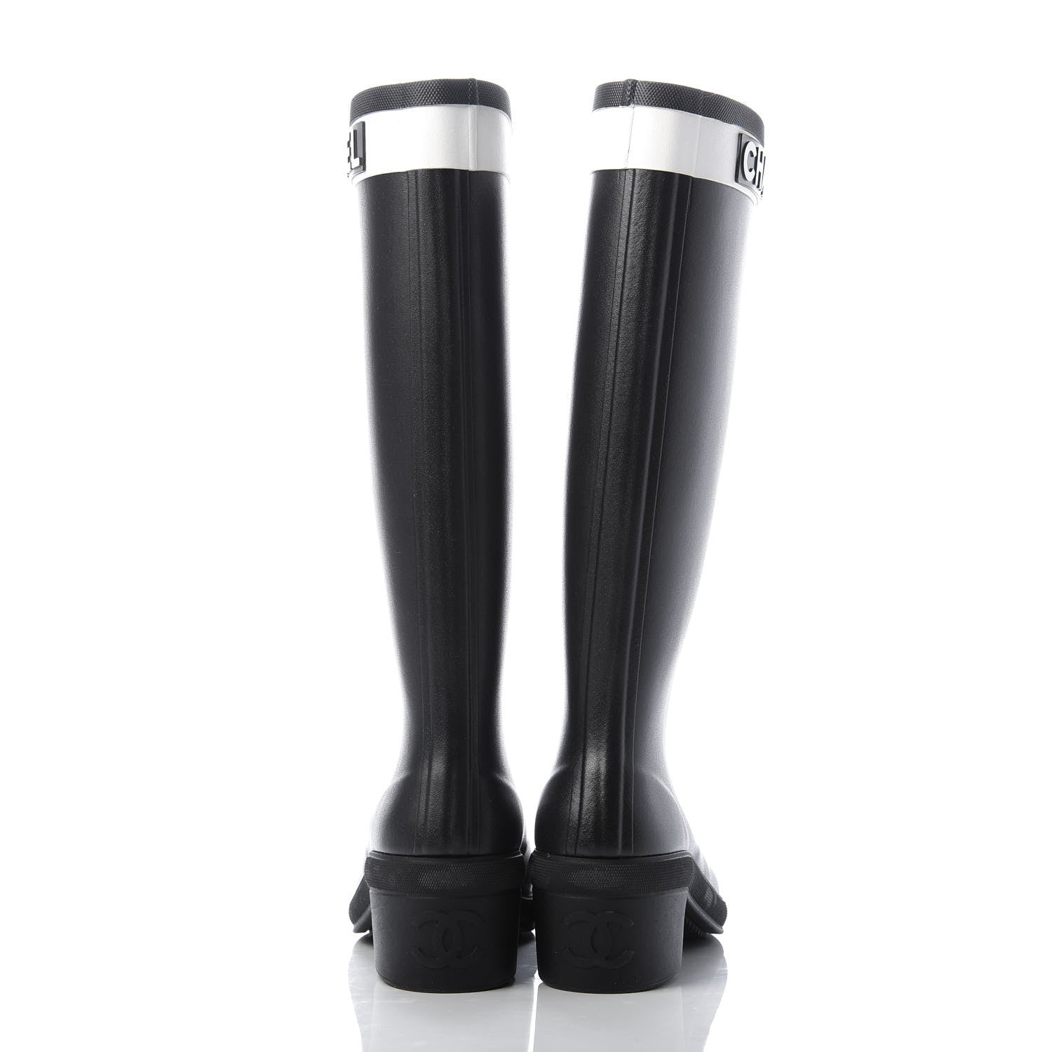 Chanel Rubber Logo Rain Boots 36 Black White 6 of 13
