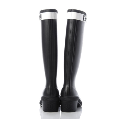 Chanel Rubber Logo Rain Boots 36 Black White 6 of 13