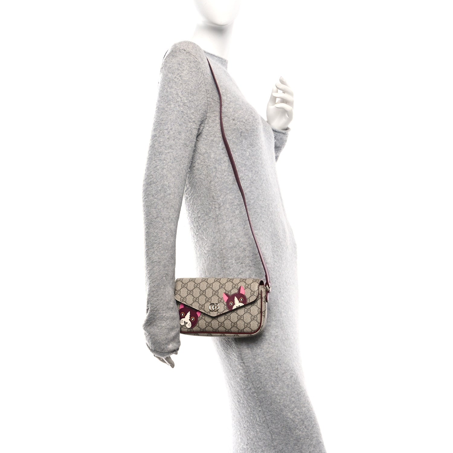 Gucci GG Supreme Monogram Cat Print Mini Shoulder Bag Beige Ebony