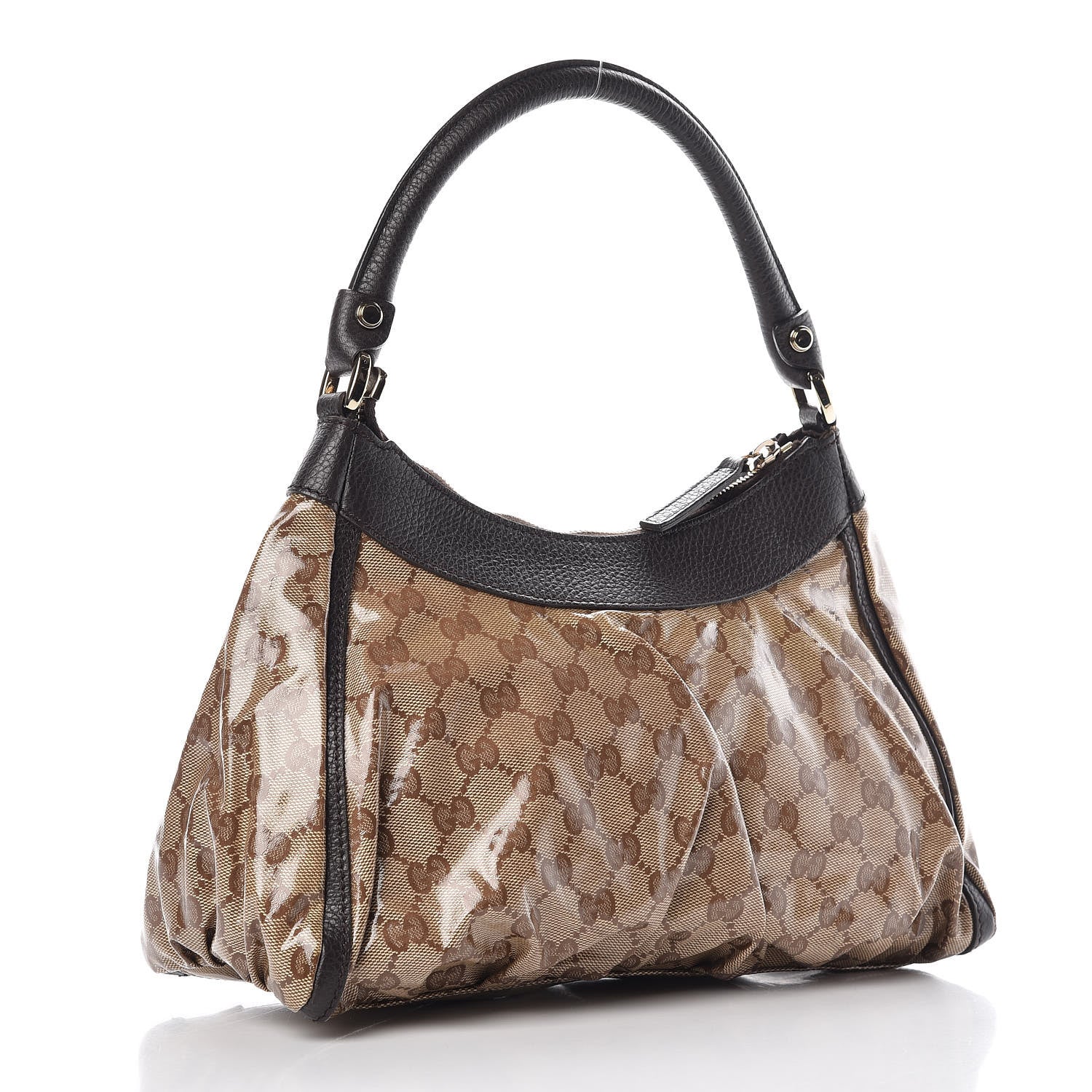 Gucci Crystal Monogram D Ring Gold Hobo Brown 3 of 9