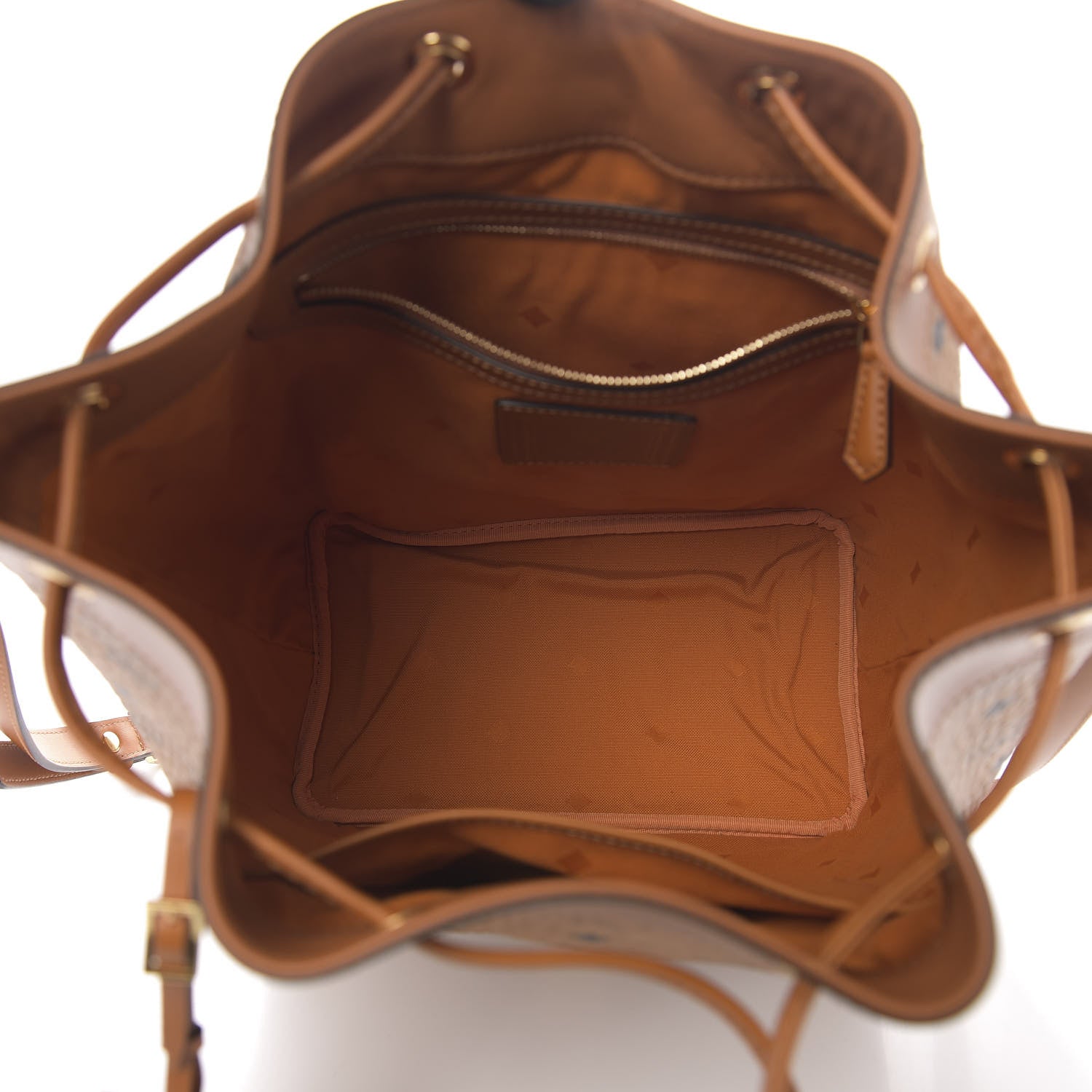 MCM Visetos Small Heritage Drawstring Bucket Bag Cognac 5 of 10