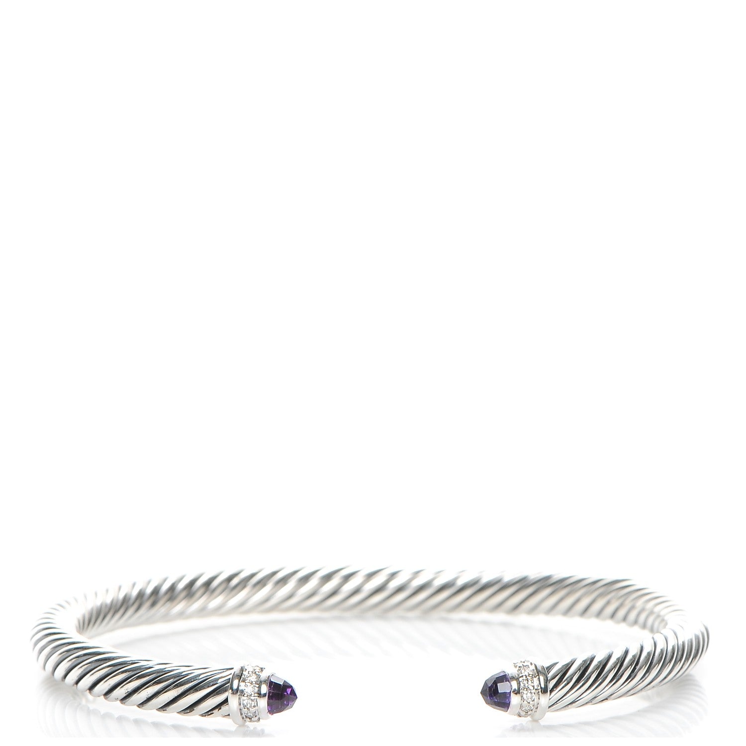David Yurman Sterling Silver Diamond Amethyst 5mm Cable Classics Bracelet 1 of 6