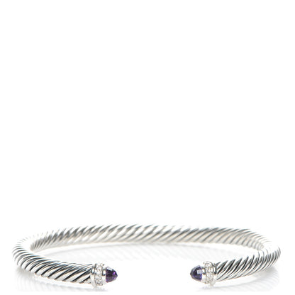 David Yurman Sterling Silver Diamond Amethyst 5mm Cable Classics Bracelet 1 of 6