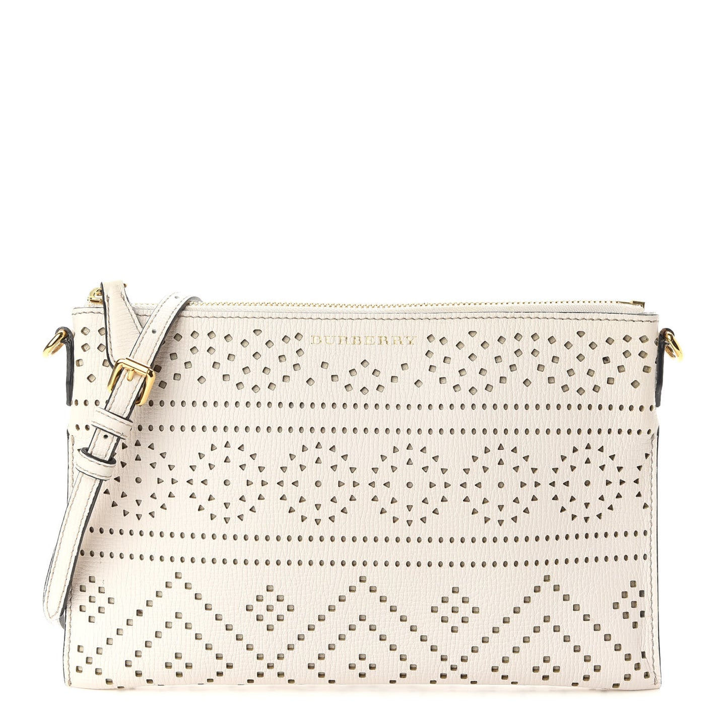 Calfskin Perforated Peyton Crossbody Clutch Bag White