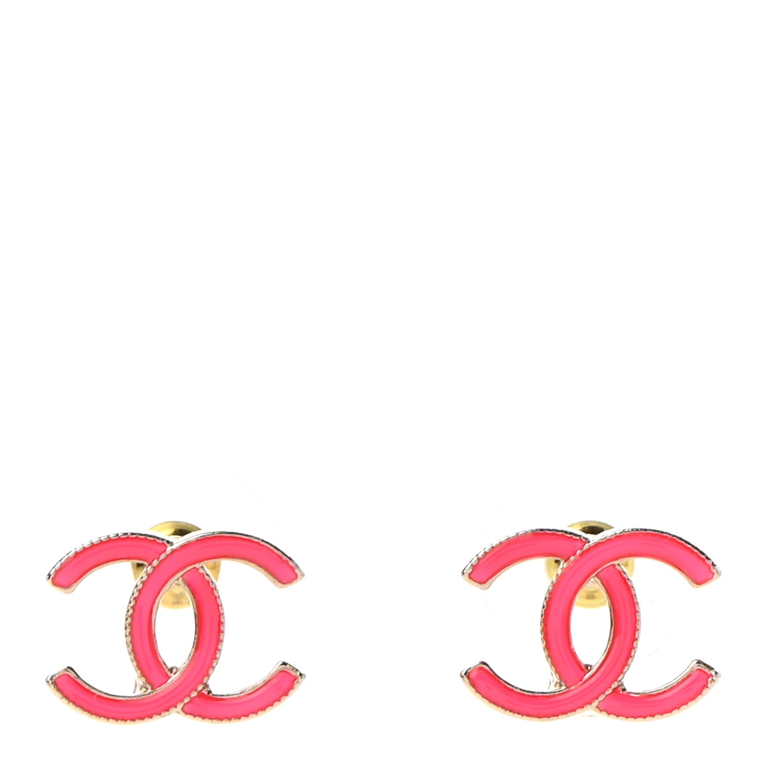 Chanel Enamel CC Earrings Pink Gold 1 of 4