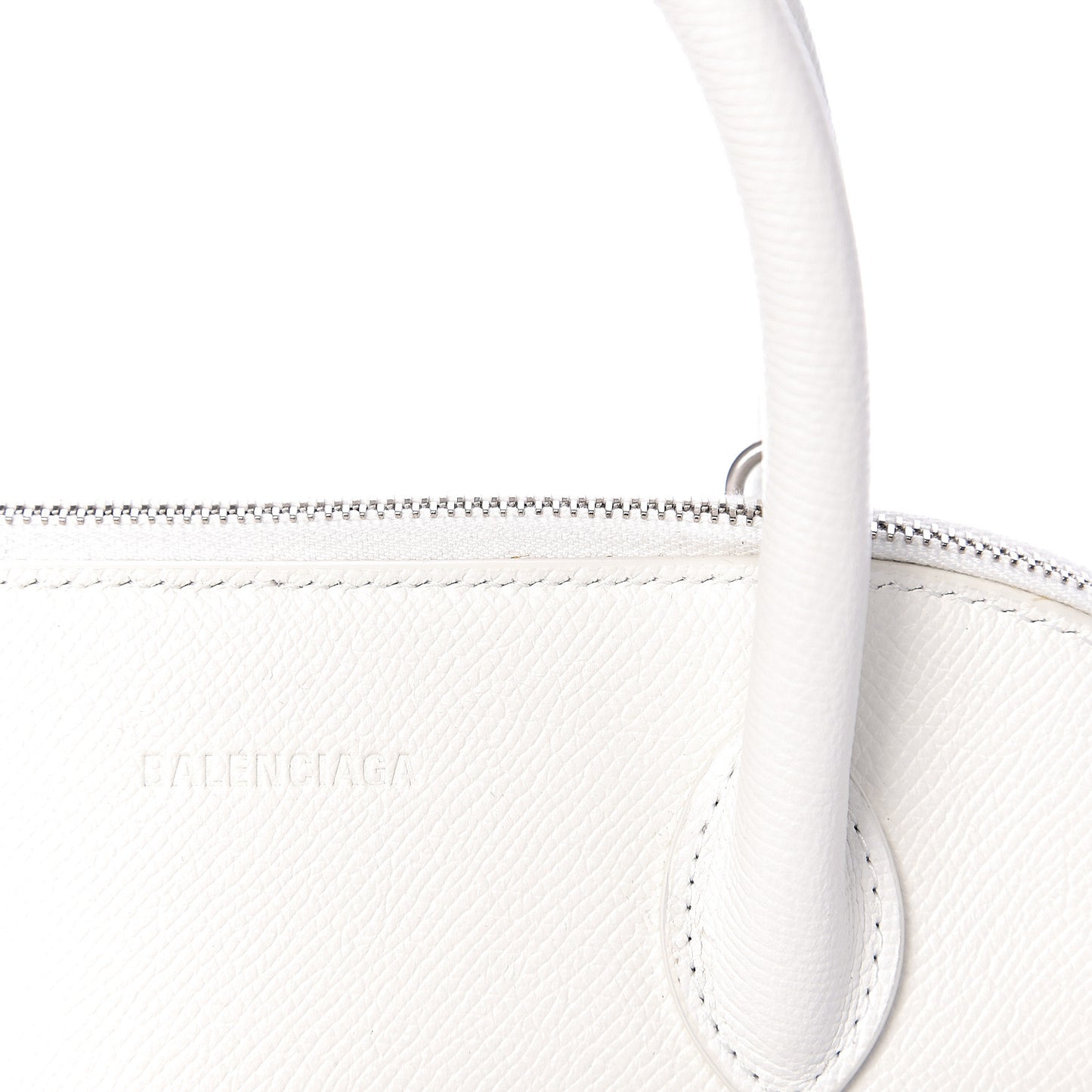 Signature Grained Calfskin Logo S Ville Top Handle Bag White Black